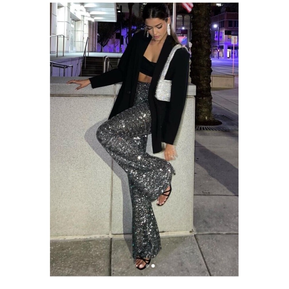 {Zara} Sequin Flared Legging Pants • XS, S - Picture 3 of 15